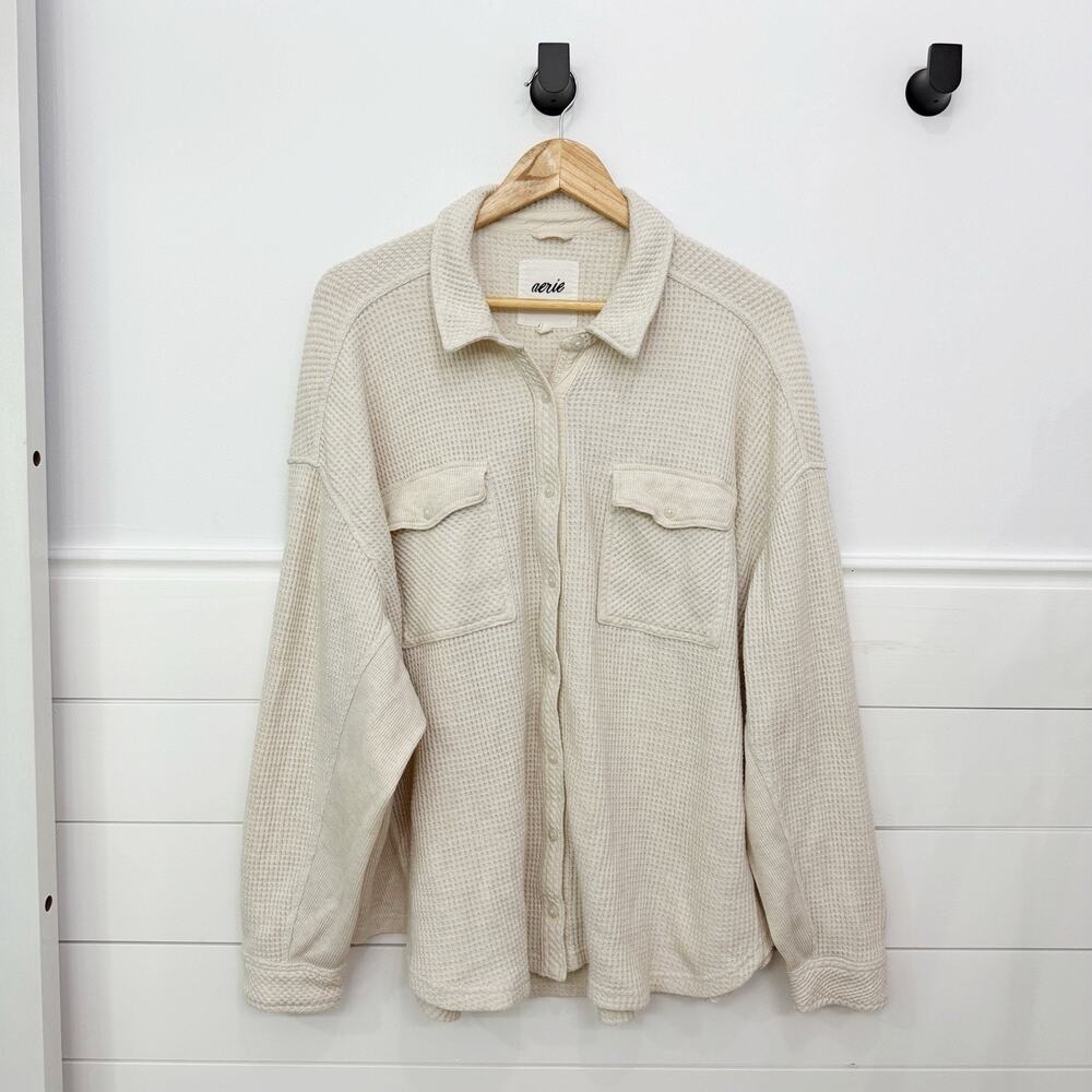 Women’s American Eagle Aerie Thermal Button Down Long Sleeve Shirt Ivory Size XL
